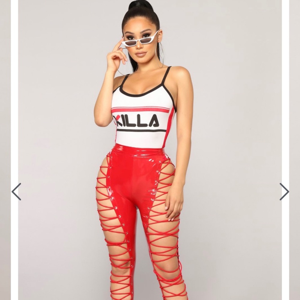 Fashion Nova Red Lace Up Pants